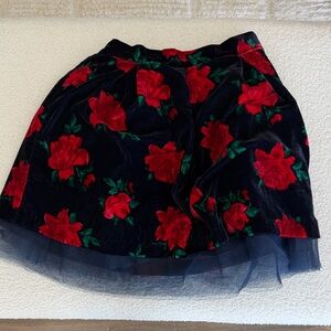 Janie and Jack Red Rose Velvet Skirt with Navy Tulle